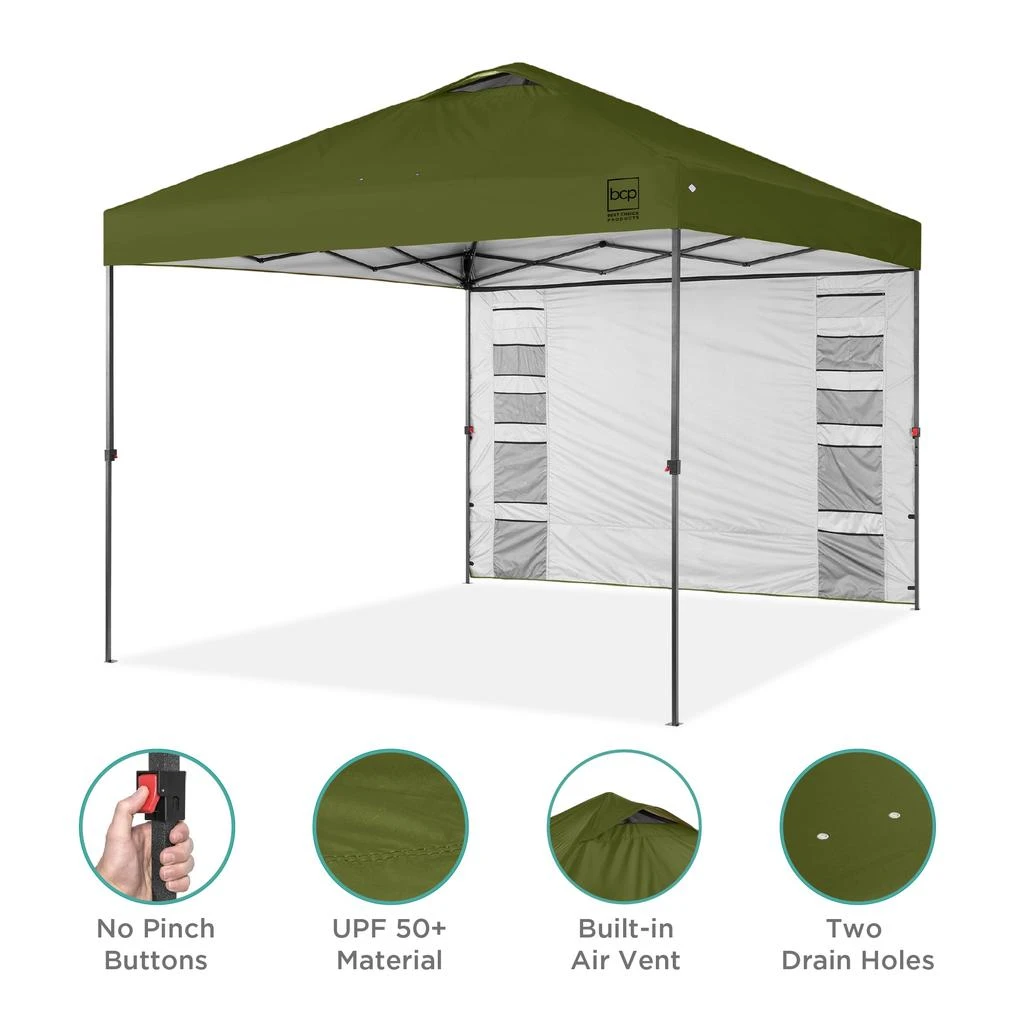 Best Choice Products 10x10ft Easy Setup Pop Up Canopy, Portable Tent w/ Side Wall, 1-Button Push, Case 5