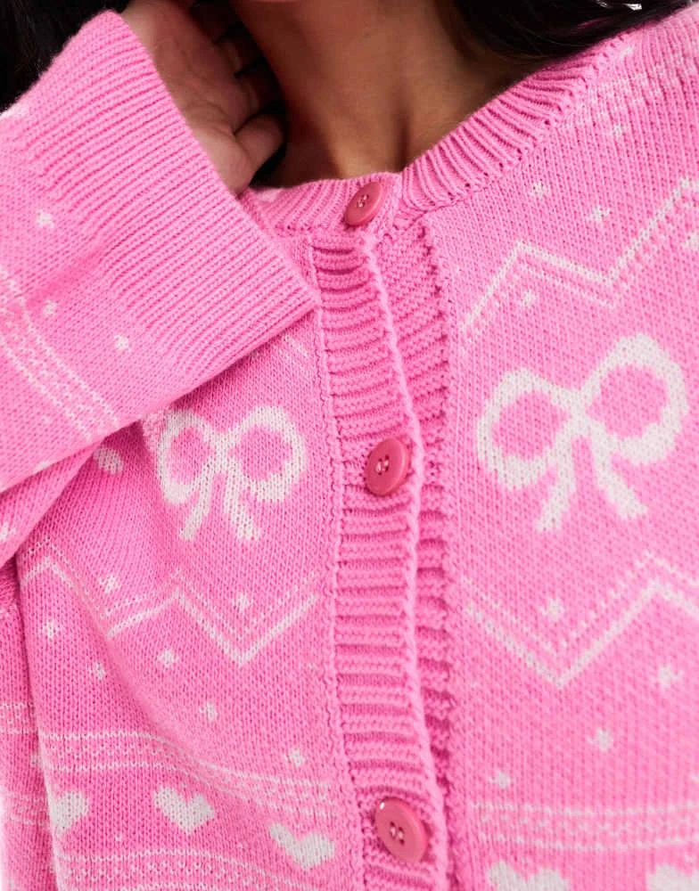 Miss Selfridge Miss Selfridge heart bow cardigan in pink 3