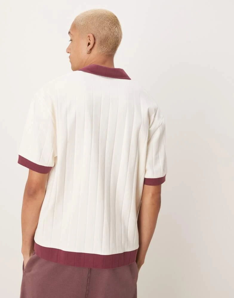 ASOS ASOS DESIGN relaxed boxy rib polo t-shirt with contrast collar in cream 4