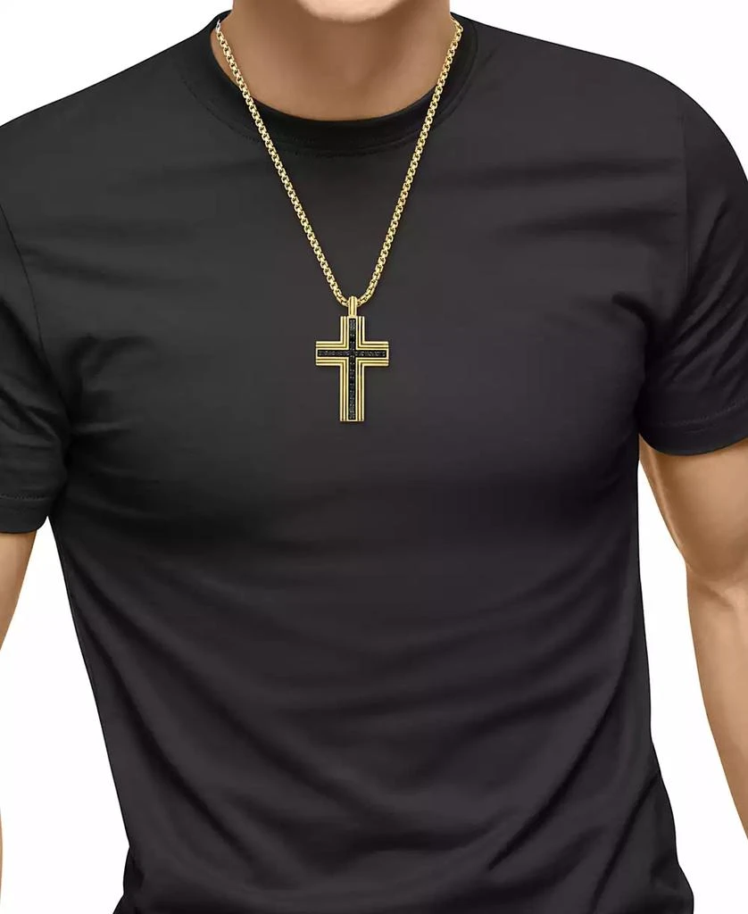 Effy EFFY® Men's Black Spinel Square Cross 22" Pendant Necklace (3/4 ct. t.w.) in Gold-Plated Sterling Silver 2
