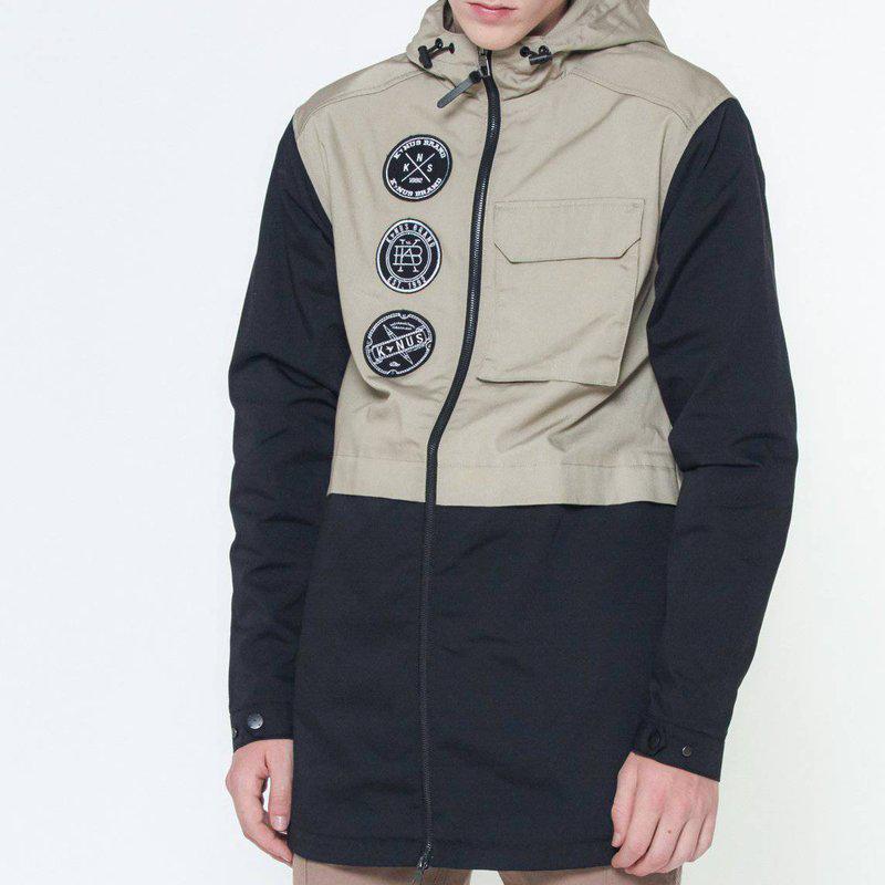 Konus Men's Hooded Jacket With Color Block x Patch In Khaki