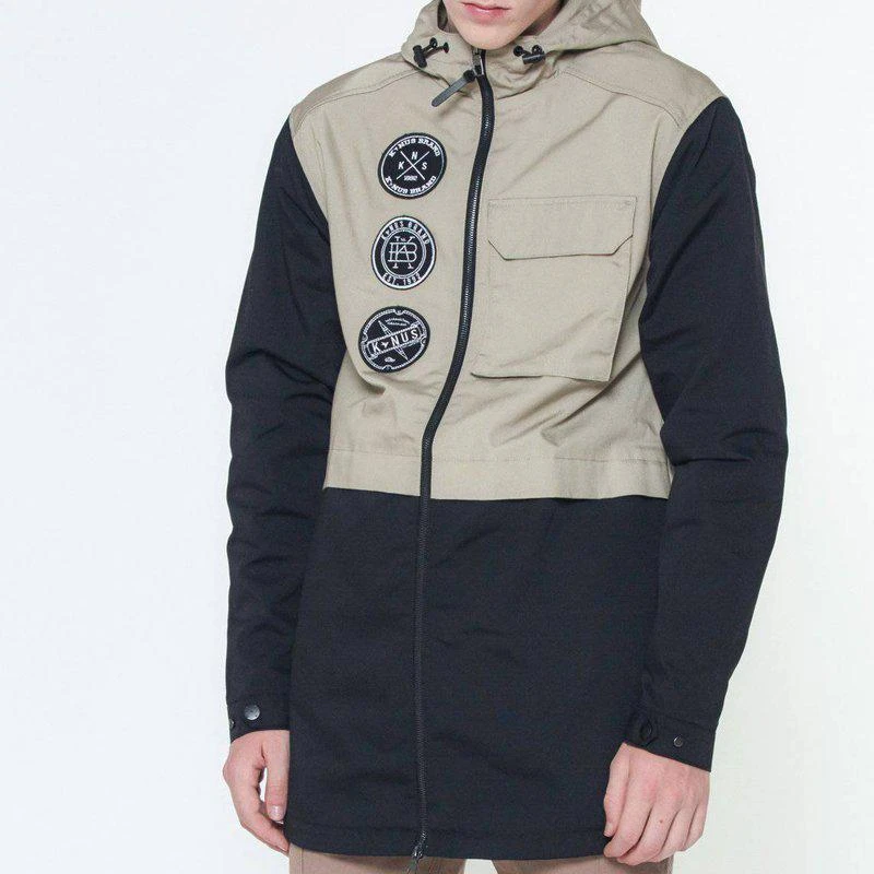 Konus Men's Hooded Jacket With Color Block x Patch In Khaki 1