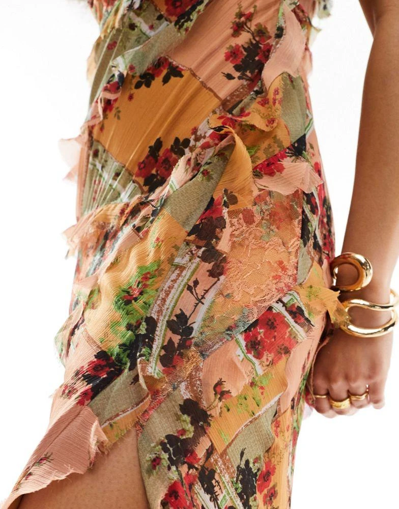 ASOS ASOS DESIGN cami bias maxi dress with ruffles with patched lace in mixed floral print 3