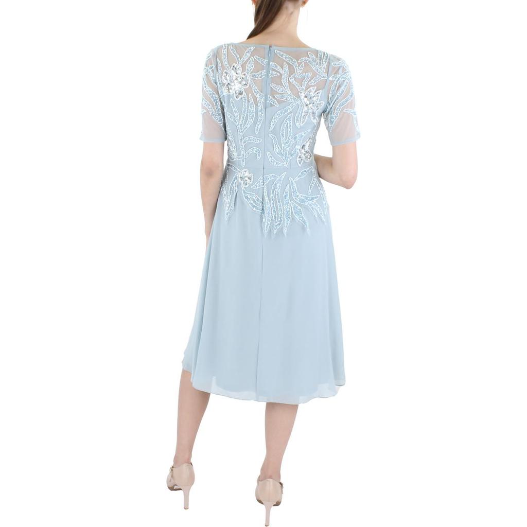 Adrianna Papell Womens Beaded Knee-Length Cocktail and Party Dress