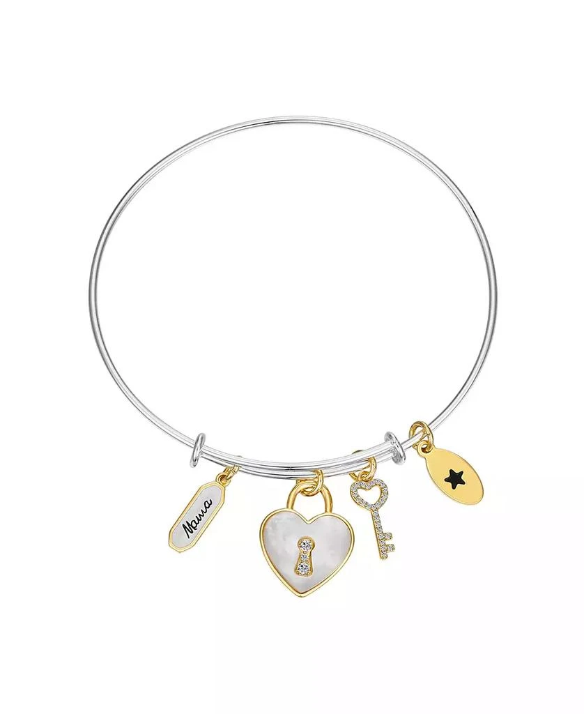 Unwritten Cubic Zirconia and Mother of Pearl Heart Lock and Key "Mama" Bangle Bracelet 1