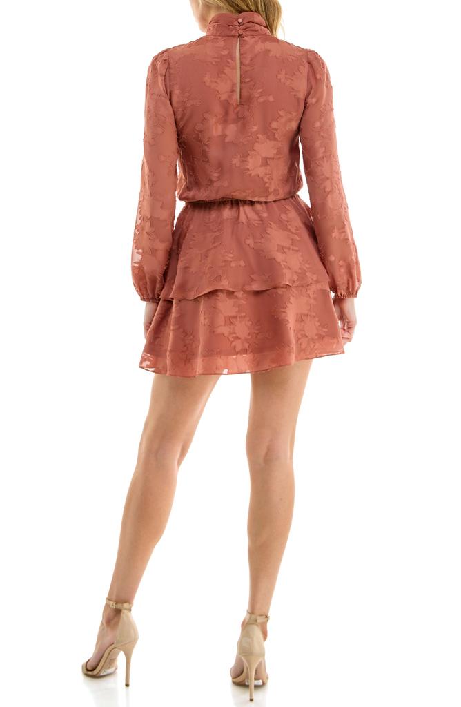 Socialite Floral Jacquard Long Sleeve Minidress