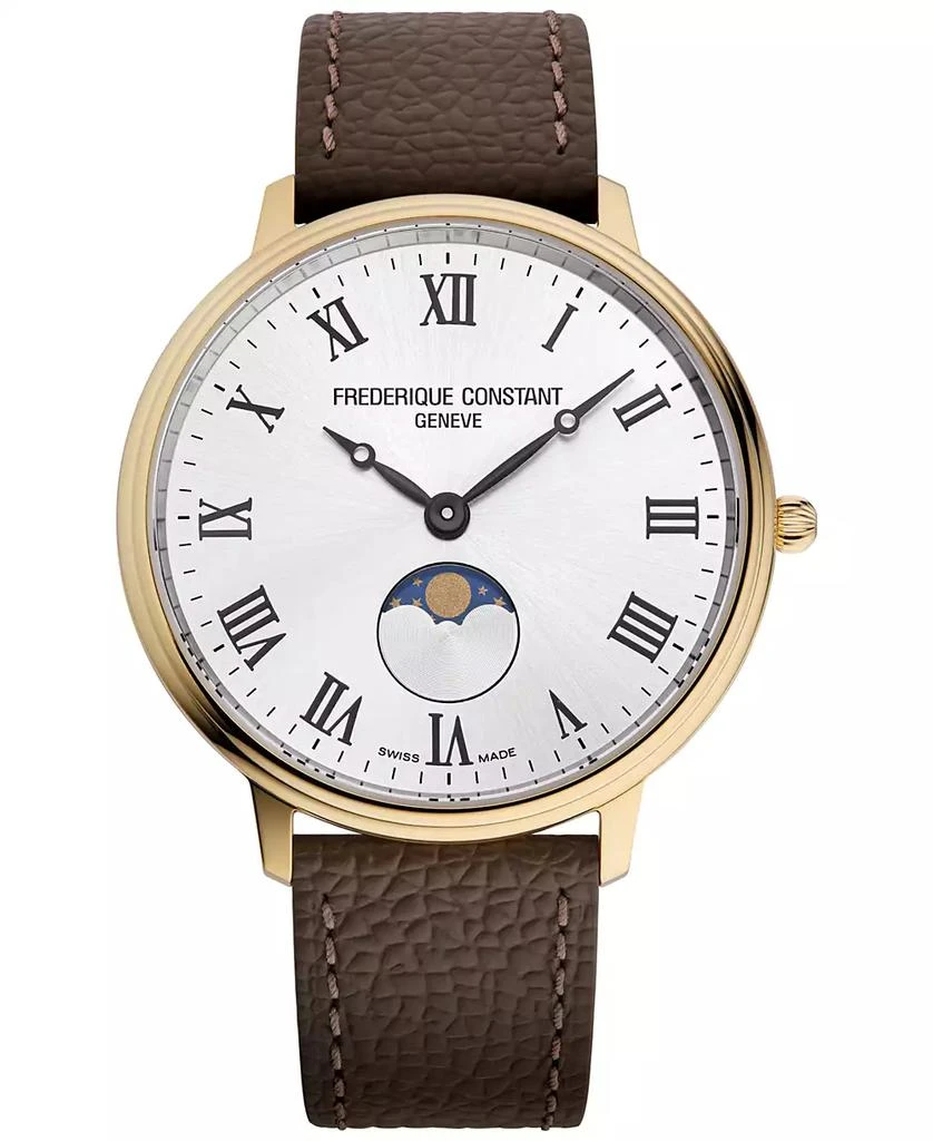 Frederique Constant Men's Classics Quartz Moonphase Brown Leather Strap Watch 39mm 1