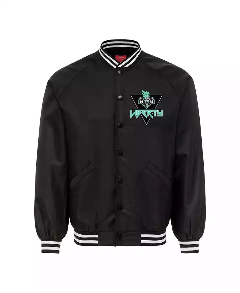 Sportiqe Men
s and Women
s Black New York Liberty Rock Roll Collection Ringo Satin Raglan Full-Snap Bomber Jacket 2