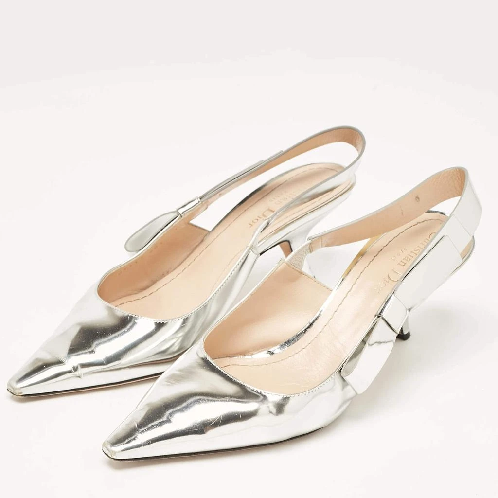 Dior Dior Silver Leather Sweet-D Slingback Pumps Size 40.5 2