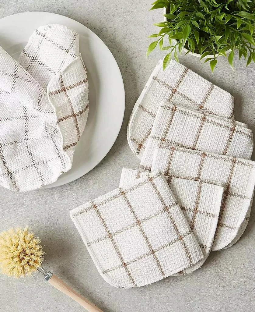 Design Imports Scrubber Dishcloths Collection Windowpane Dishrag Set, 12x12", White/Stone Stripe, 6 Piece 6