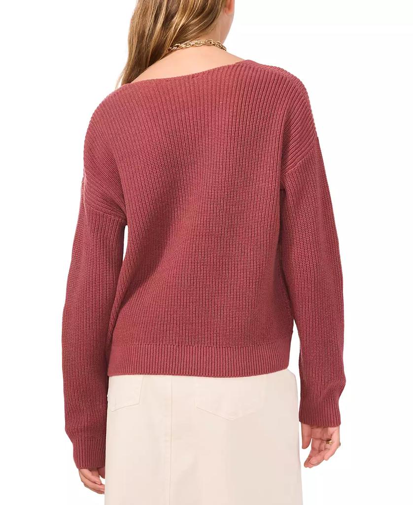 1. State Women's V-Neck Diagonal-Stitch Long-Sleeve Sweater