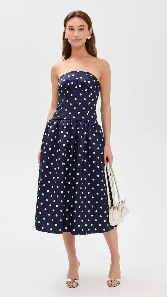 Self Portrait Navy Polka Dot Satin Midi Dress 4