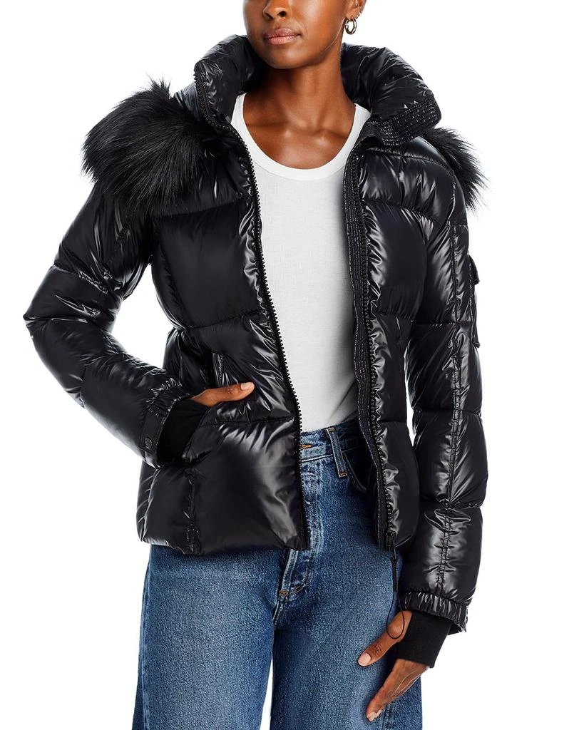 AQUA Faux Fur Trim Gloss Puffer Jacket - Exclusive 1