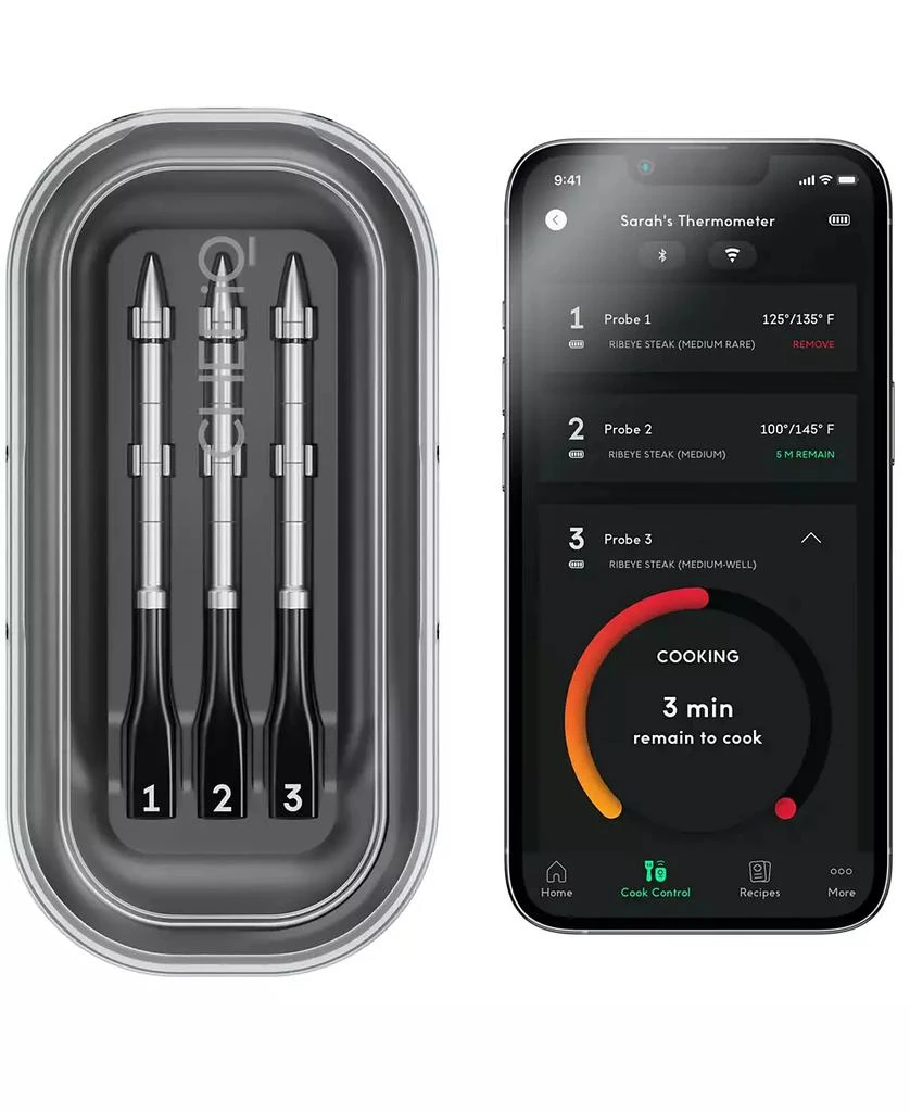 Chefman Smart Wireless Meat Thermometer, Unlimited Range - 3 Probe with Hub 3
