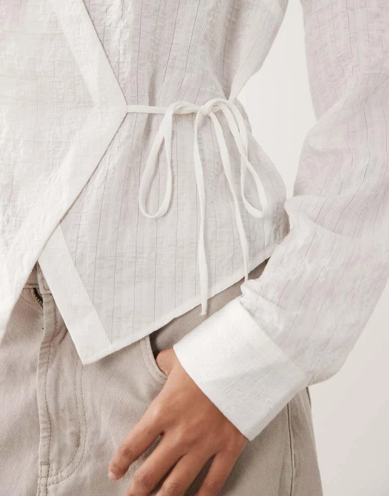 Mango Mango Teen tie waist long sleeve top in white 3