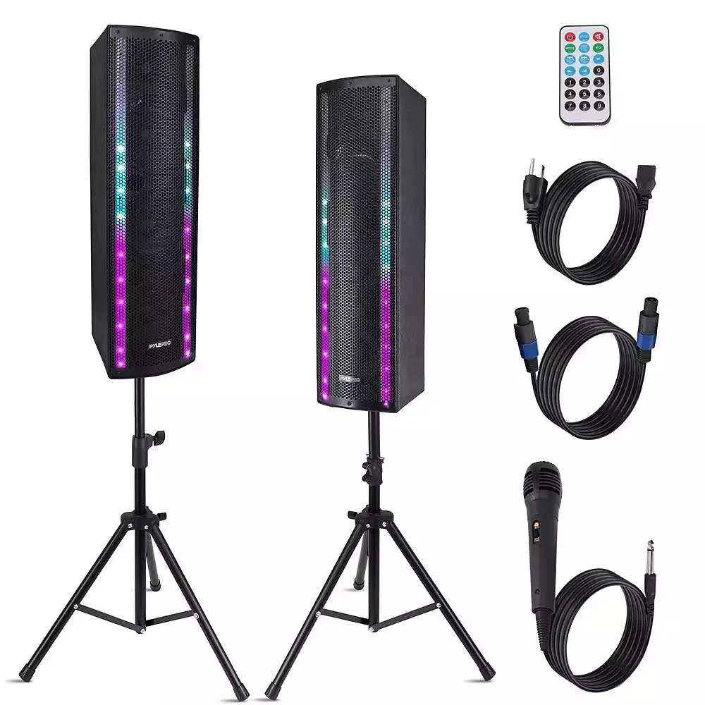 Pyle PS65ACT w/ Mic Input, Party Lights, FM Radio, Tripod 
Remote Portable Bluetooth PA Speaker System