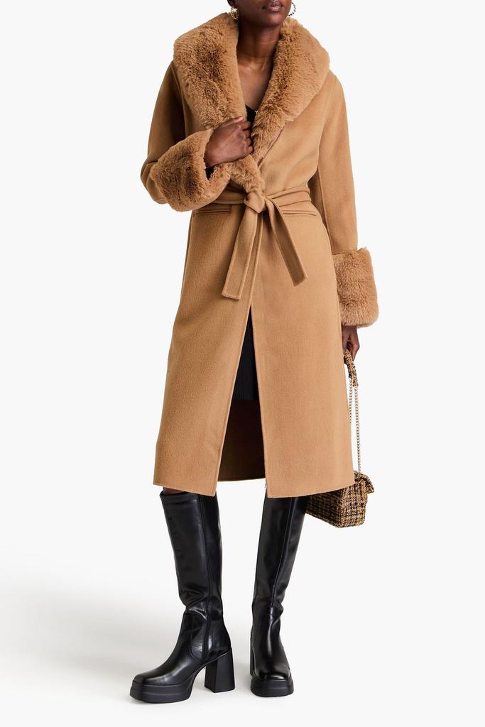 Maje Faux fur-trimmed wool-blend felt coat