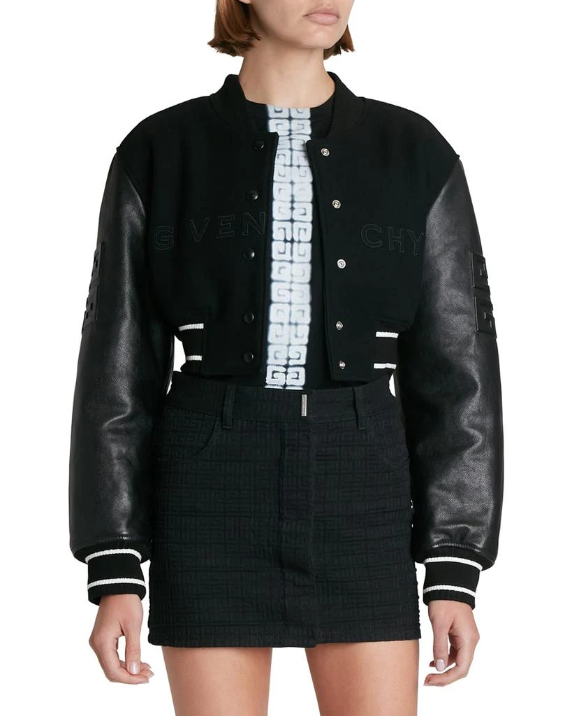 Givenchy Mixed-Media Logo-Embroidered Crop Bomber Jacket 4