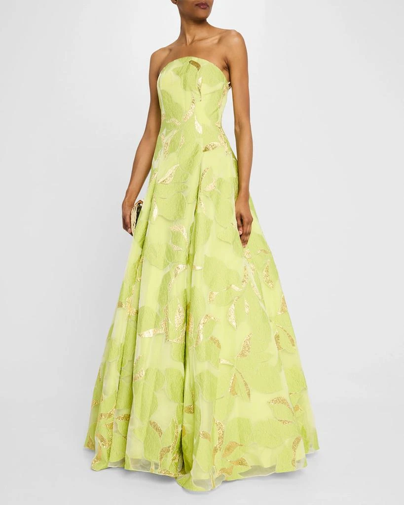 Jovani Pleated Strapless Floral Jacquard Gown 4