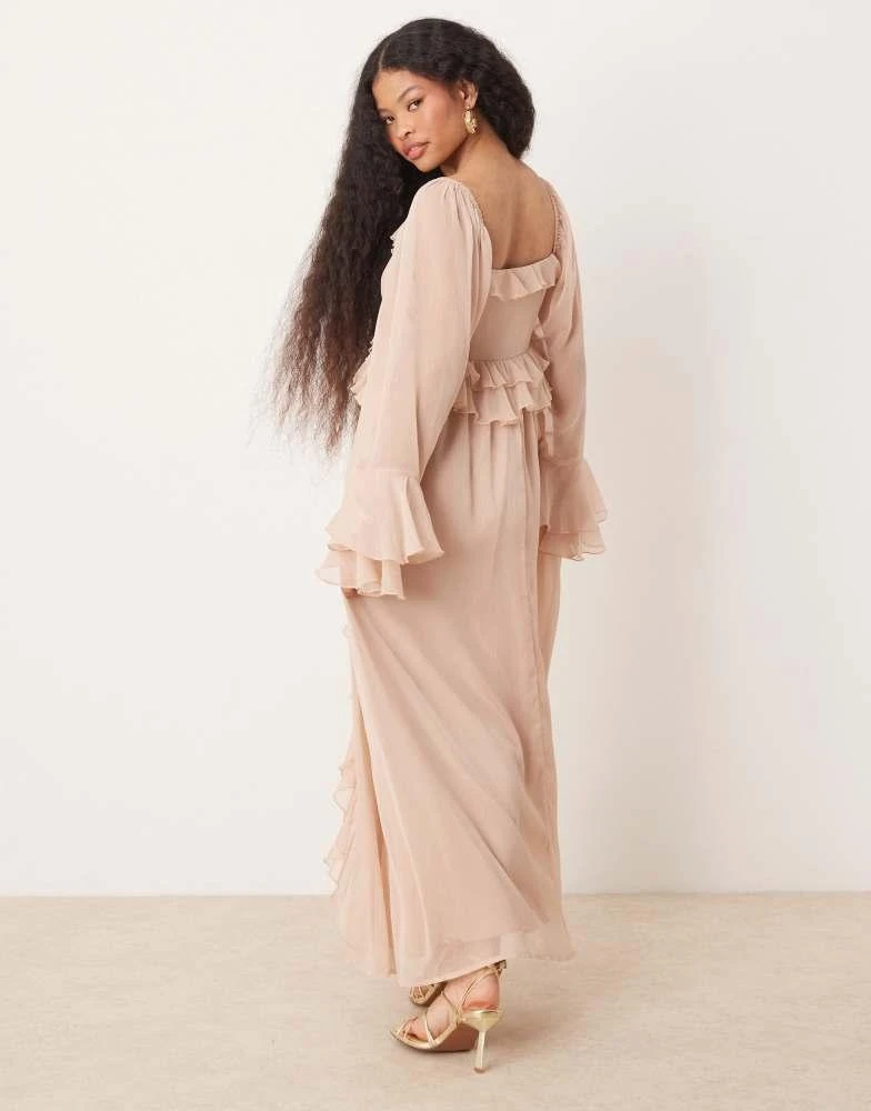 Miss Selfridge Miss Selfridge Petite chiffon boho ruffle maxi dress in pink 3