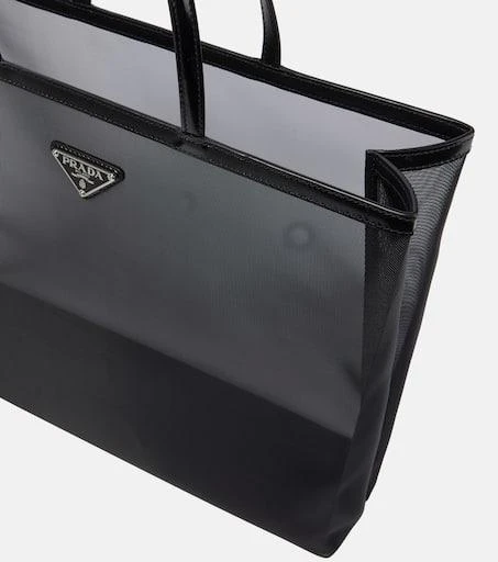Prada Large leather-trimmed mesh tote 3