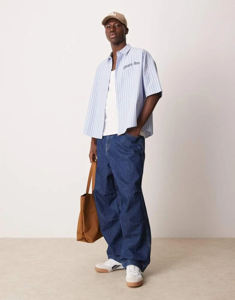 ASOS ASOS DESIGN volume oversized boxy striped shirt with embroidery 3