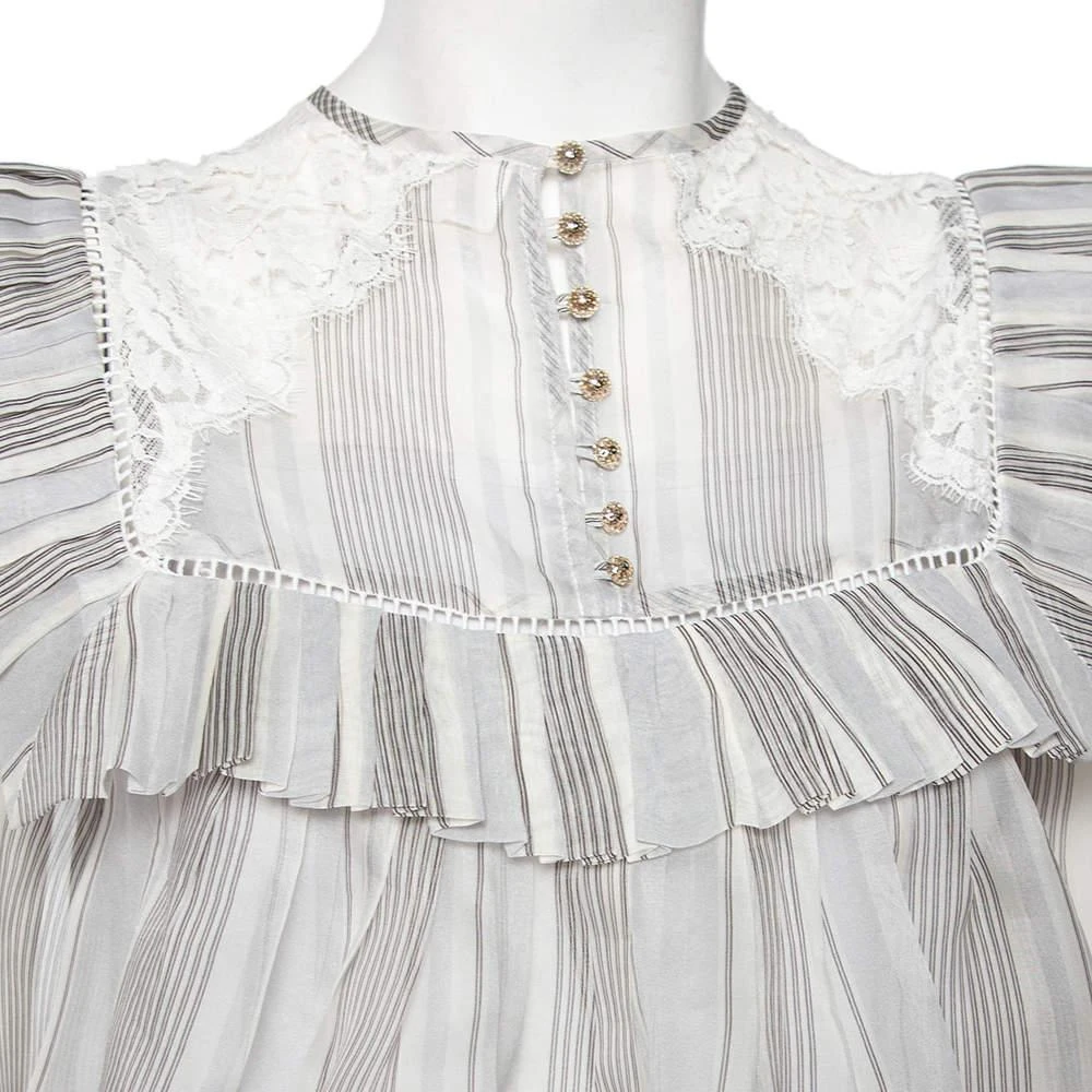 Zimmermann Zimmermann Grey/Blue Striped Cotton Havoc Lace Trimmed Shirt And Shorts Set S 4