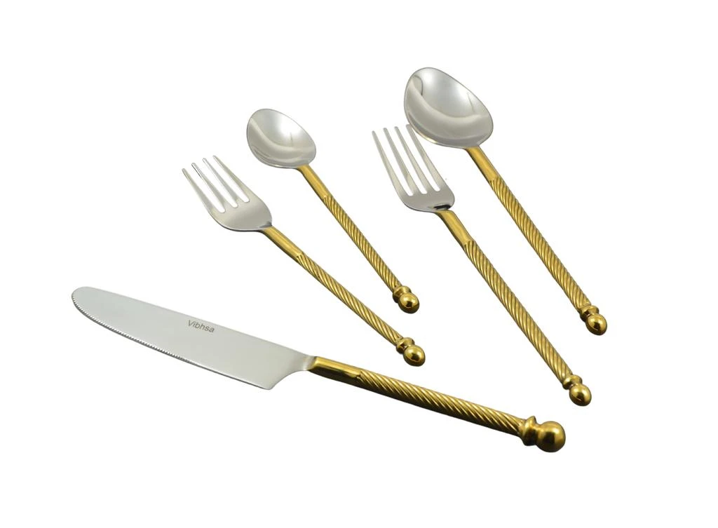 Vibhsa Designer Golden Flatware Set of 20 PC (Stainless Steel, Glossy) 2