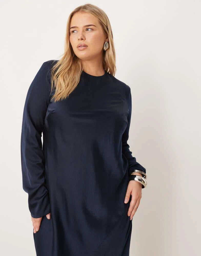 ASOS ASOS DESIGN Curve seamed matt satin slip maxi dress in deep navy 4