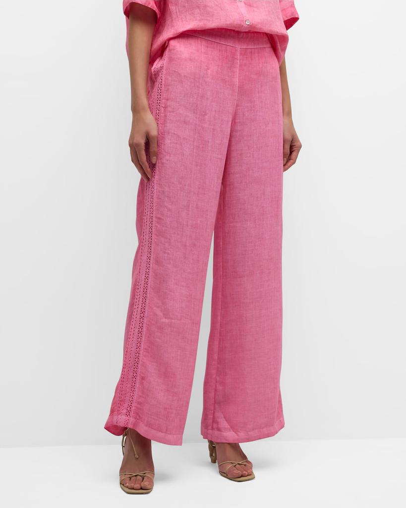 120% Lino Embroidered Wide-Leg Linen Pants