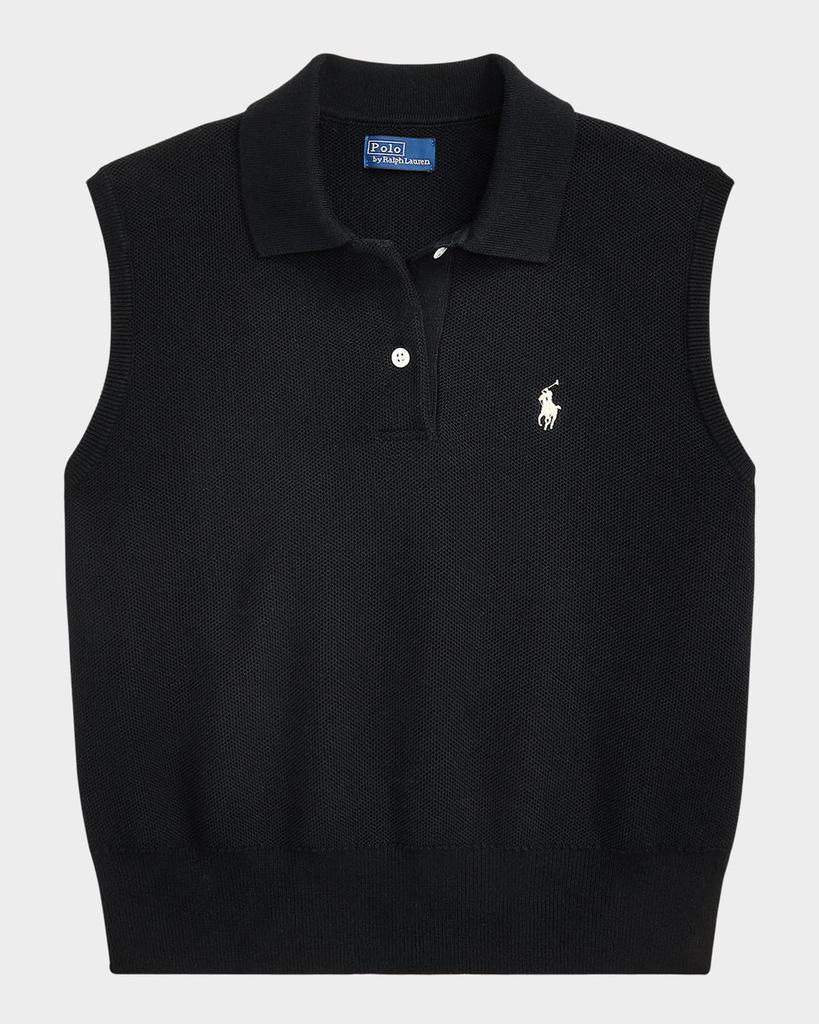 Ralph Lauren Cotton Cropped Sleeveless Polo Sweater