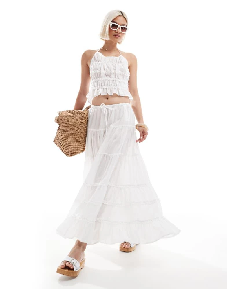 Stradivarius Stradivarius ruffled long skirt in ecru 1