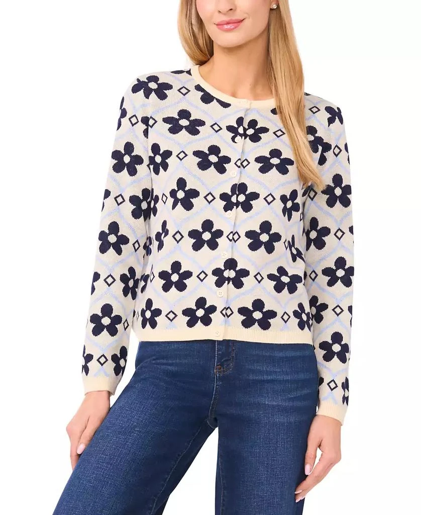CeCe Women
s Floral Detail Long-Sleeve Crewneck Cardigan