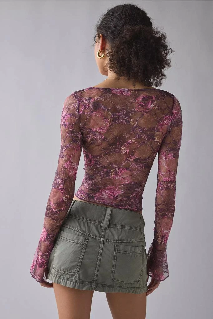 Motel Motel Copriva Plunging Sheer Lace Long Sleeve Top 3