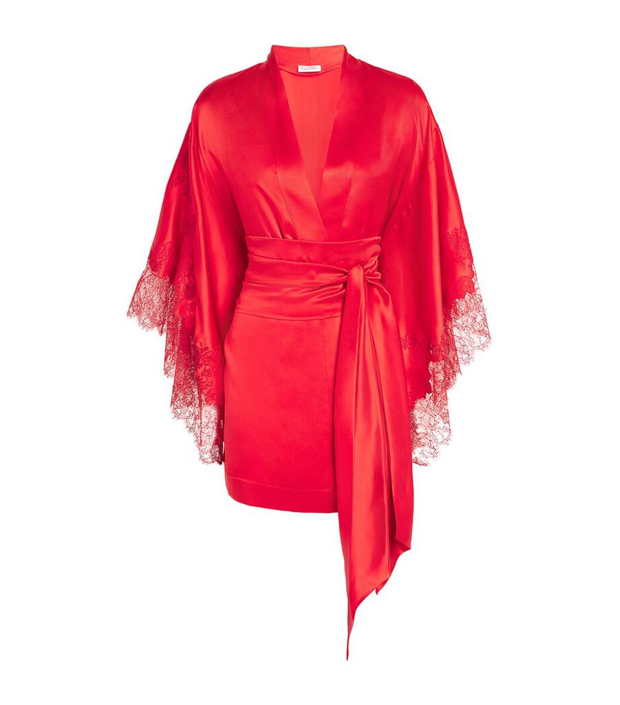 Carine Gilson Silk Lace-Trim Robe