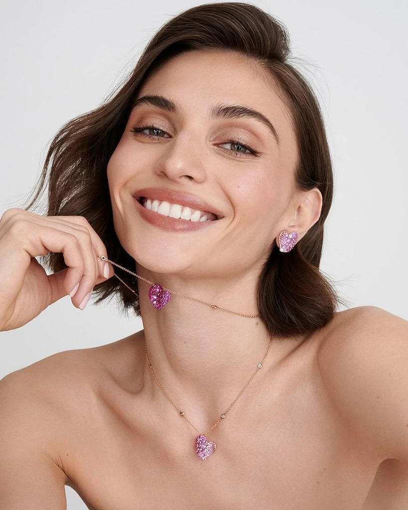 Piranesi 18K Rose Gold Medium Wave Heart Necklace with Pink Sapphires, 4.73 tcw 2