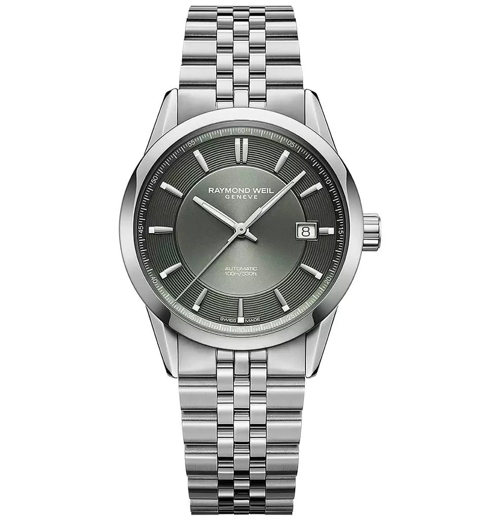 Raymond Weil Men
s Freelancer Automatic Olive Green Dial Stainless Steel Bracelet Watch 38mm 1
