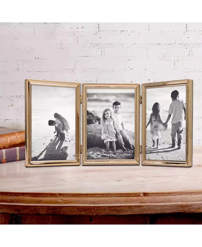 Lawrence Frames Polished Metal Hinged Triple Picture Frame - Bead Border Design, 5" x 7" 4