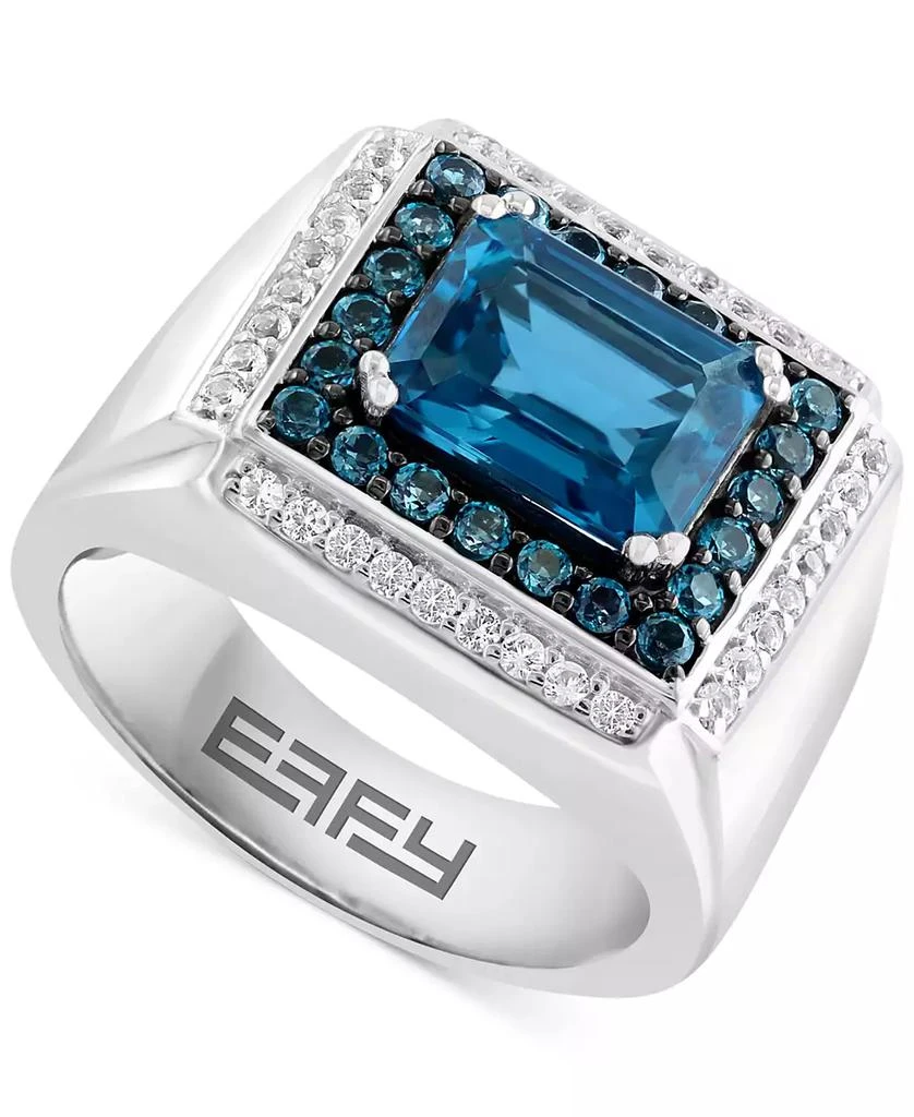 Effy EFFY® Men
s London Blue Topaz (4-1/2 ct. t.w.) 
White Topaz (1/3 ct. t.w.) Rectangular Halo Ring in Sterling Silver