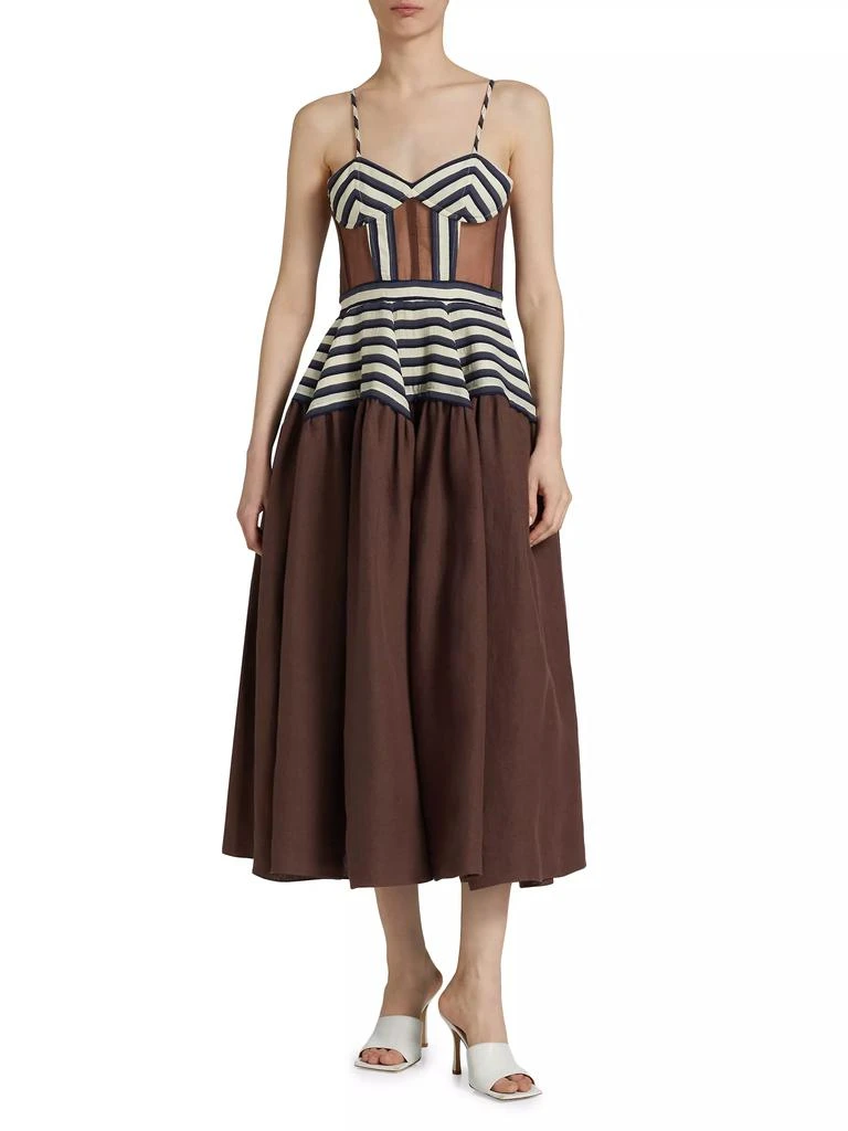 Rosie Assoulin Golden Afternoon Linen Striped Midi-Dress 2