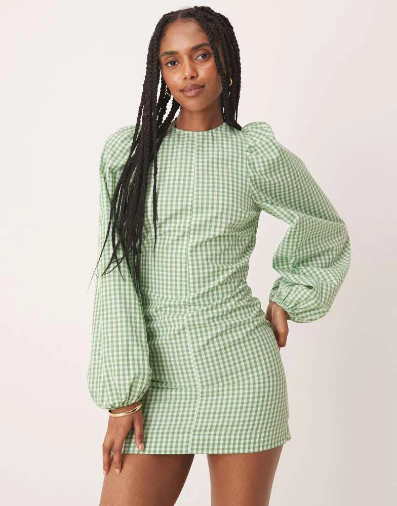 green fit and flare mini dress Green Jacquard Puff-sleeve Fit-and-Flare Mini Dress Medium