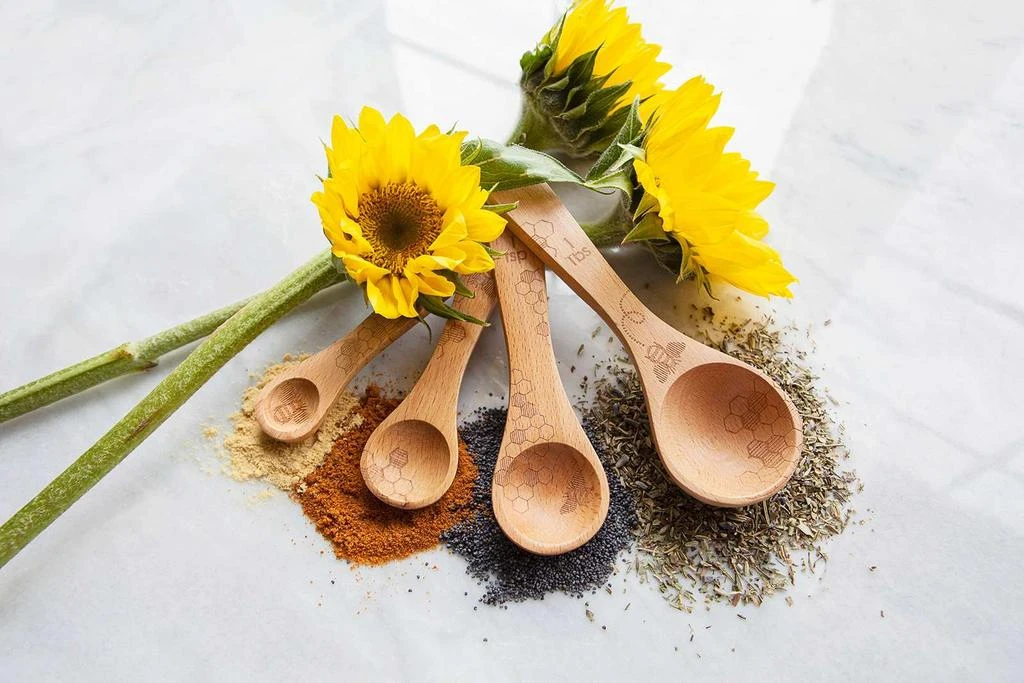 Talisman Designs Laser Etched Honey Bee Beechwood Measuring Spoons, Honey Bee Collection Set of 4 2