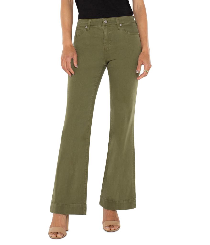 Liverpool Los Angeles Hannah Flare with Wide Hem Mid Rise Slub Stretch Twill in Spanish Olive