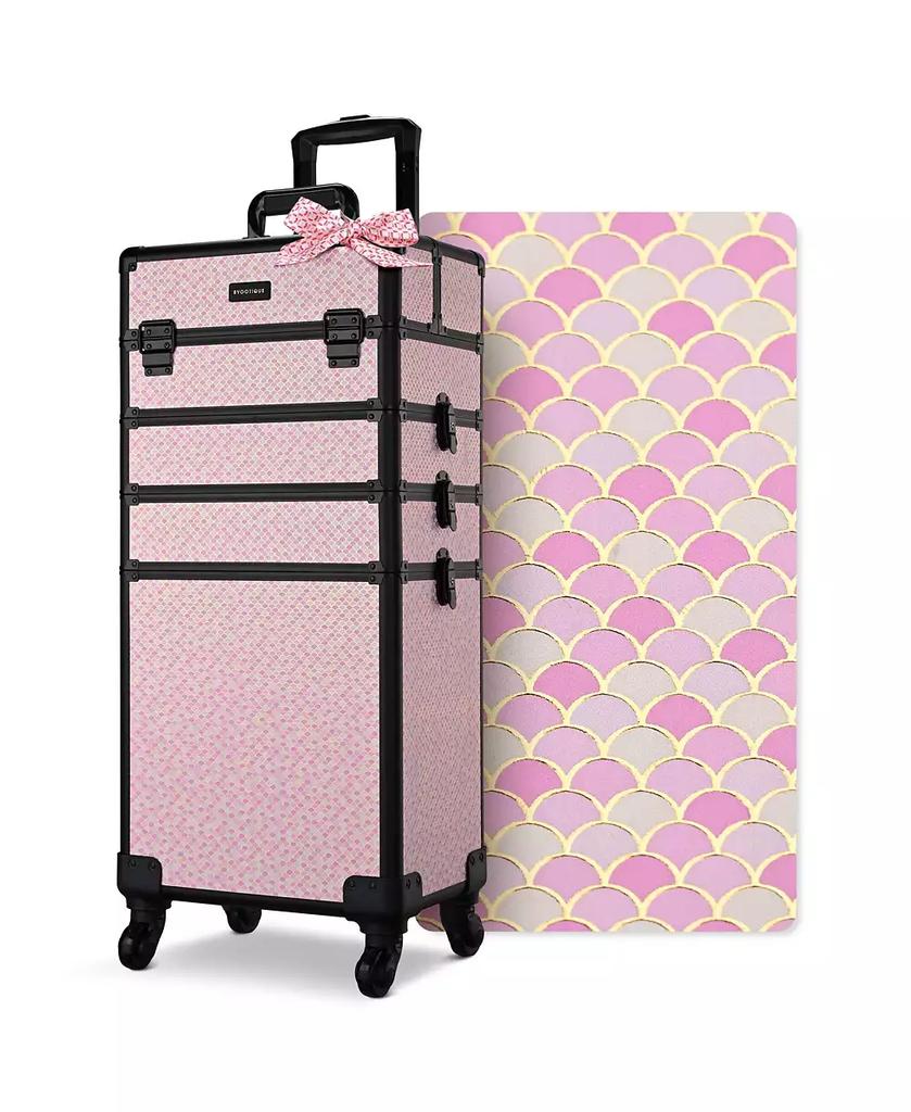 Byootique Large Rolling Makeup Case on Wheels 4in1 Cosmetology Art Deco Bloom