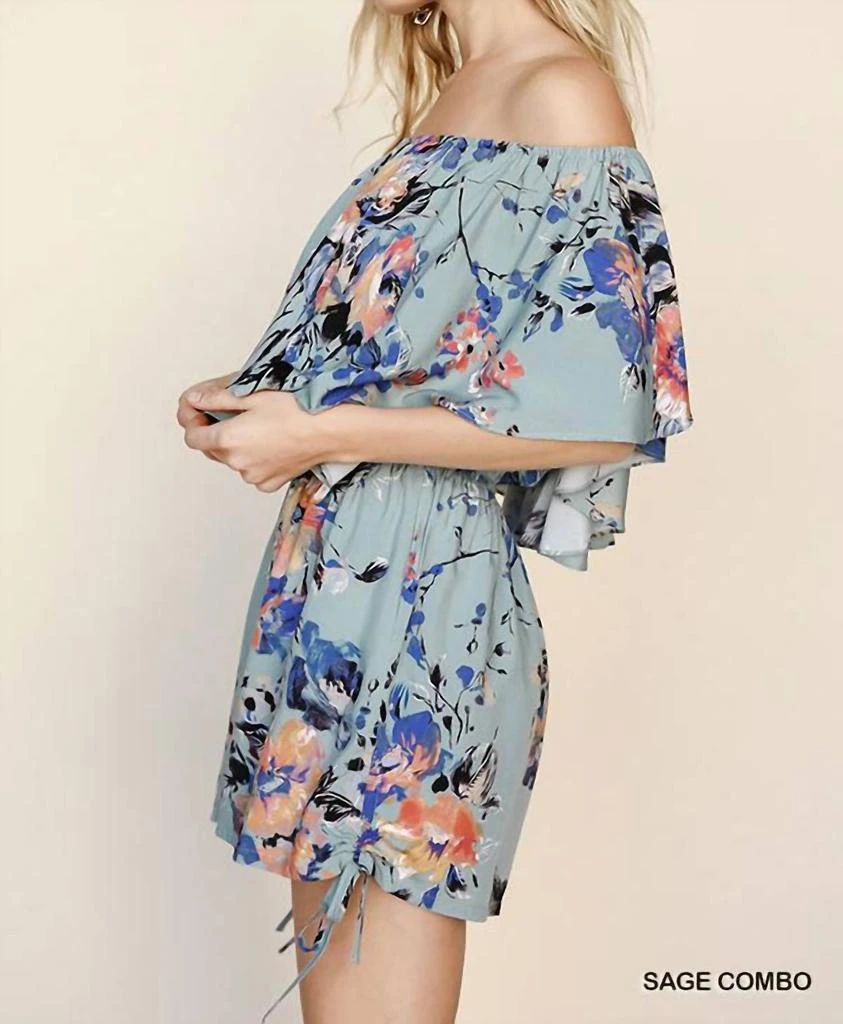 umgee Floral Off Shoulder Romper In Sage 2