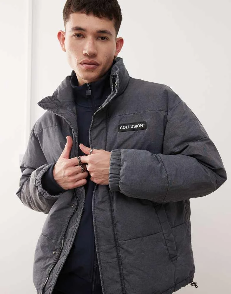 COLLUSION COLLUSION washed look funnel neck puffer jacket in grey 2