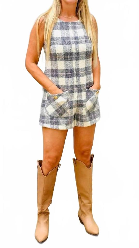 day + moon Sleeveless Tweed Romper In Grey