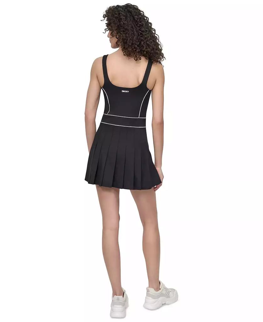 DKNY Women's Contrast-Piping Pleated Sleeveless Dress