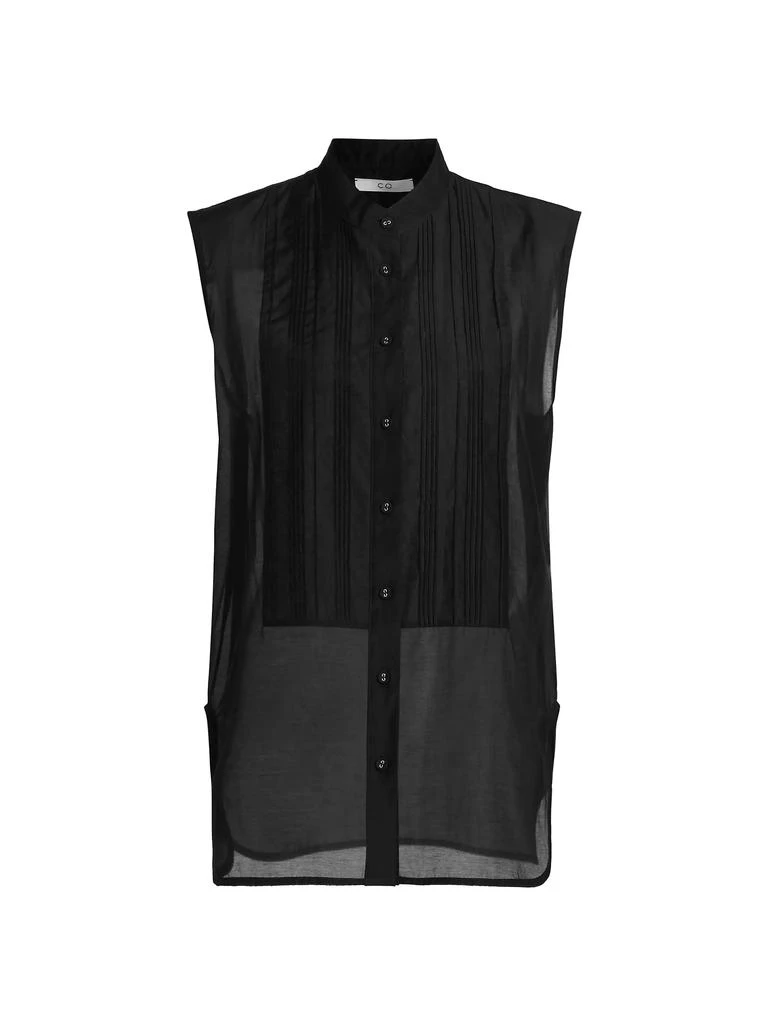 CO Sheer Cotton-Silk Sleeveless Tuxedo Shirt 1