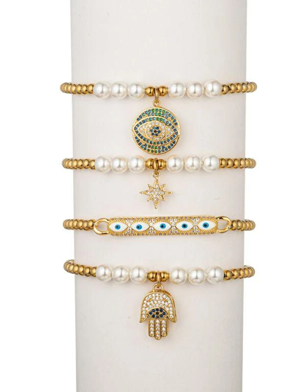 Eye Candy LA Golden 4-Piece Goldtone Titanium & Cubic Zirconia Beaded Bracelet Set 1